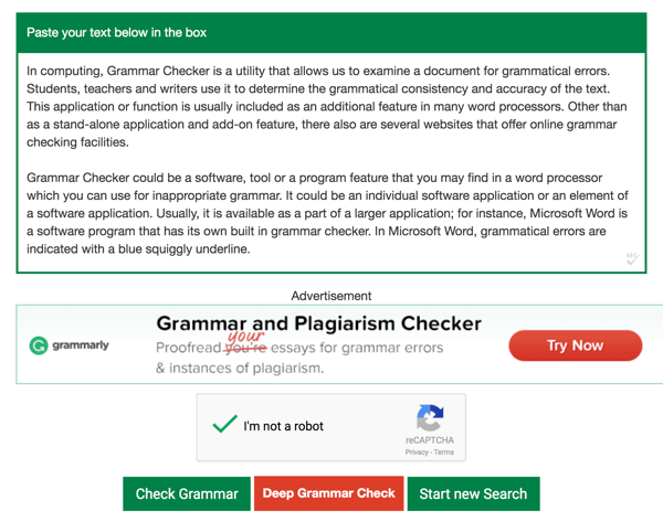 Επικολλήστε το κείμενό σας στο πλαίσιο κειμένου Check Grammar Checker και κάντε κλικ στην επιλογή Check Grammar.