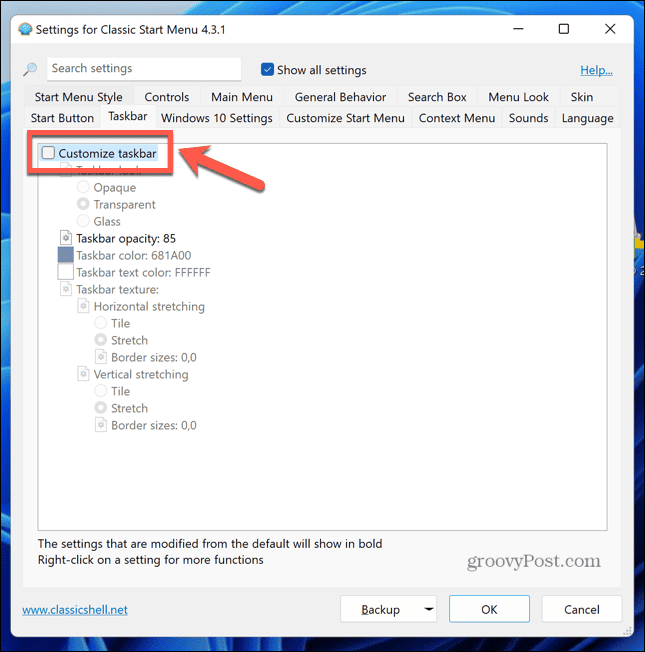 Windows 11 classic shell customize bar taskbar