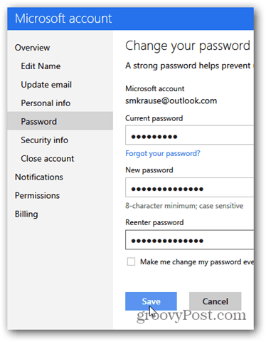 Πώς να αλλάξετε τον κωδικό πρόσβασης λογαριασμού ηλεκτρονικού ταχυδρομείου Outlook.com