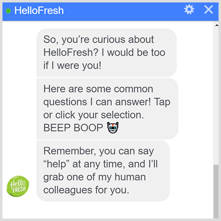 Το bot HelloFresh Messenger εξηγεί πώς να μιλάτε με έναν άνθρωπο.