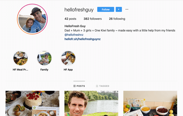 Πώς να προσλάβετε επί πληρωμή κοινωνικούς παράγοντες, παράδειγμα ροής Instagram από το @hellofreshguy