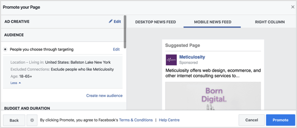 Το Facebook θα συμπληρώσει αυτόματα τις ρυθμίσεις κοινού βάσει της σελίδας τοποθεσίας σας. 