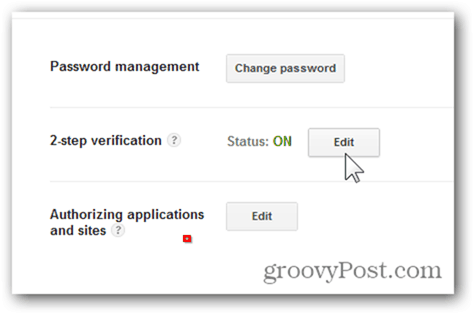 google one time passwords - κάντε κλικ στην επεξεργασία