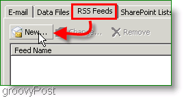 Screenshot Microsoft Outlook 2007 Δημιουργία RSS Feed