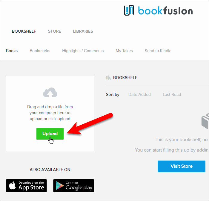 Κάντε κλικ στην επιλογή Ανέβασμα στη βιβλιοθήκη BookFusion