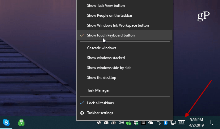 Πλήκτρο πληκτρολογίου οθόνης των Windows 10