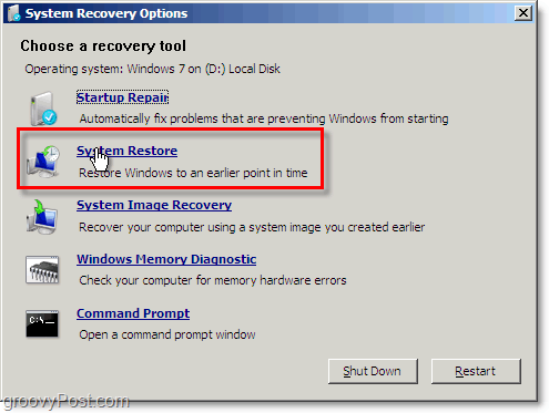 η επαναφορά του συστήματος των Windows 7 είναι εύκολη στην πρόσβαση από τη λειτουργία επισκευής boto