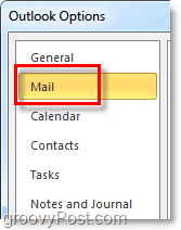 κάντε κλικ στην καρτέλα επιλογών αλληλογραφίας στο Outlook 2010