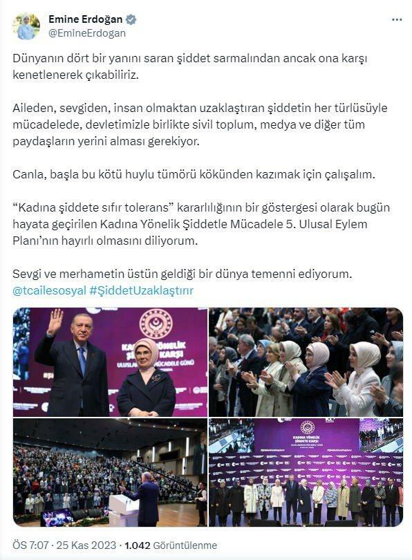 Η Πρώτη Κυρία Ερντογάν μοιράζεται την ημέρα της βίας κατά των γυναικών