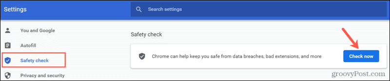Εκτελέστε έλεγχο ασφαλείας στο Chrome