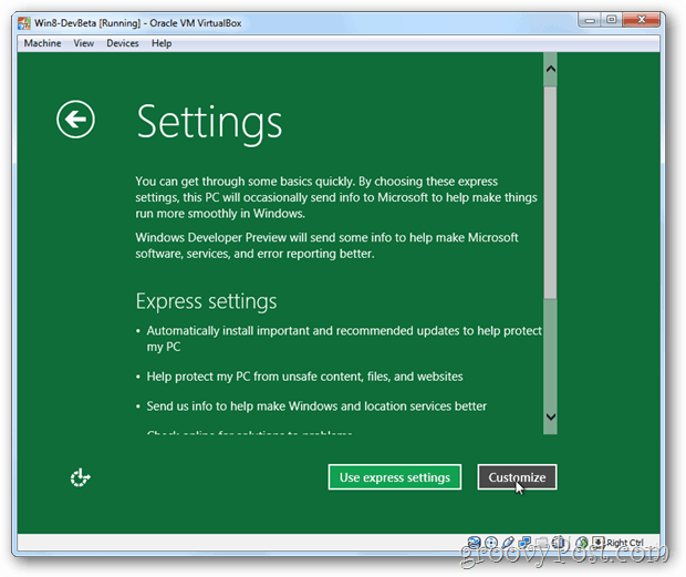 Το VirtualBox των Windows 8 εκφράζει ή προσαρμόζει τη ρύθμιση