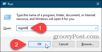 Ανοίξτε τον Επεξεργαστή μητρώου χρησιμοποιώντας το παράθυρο διαλόγου Εκτέλεση (Run) στα Windows