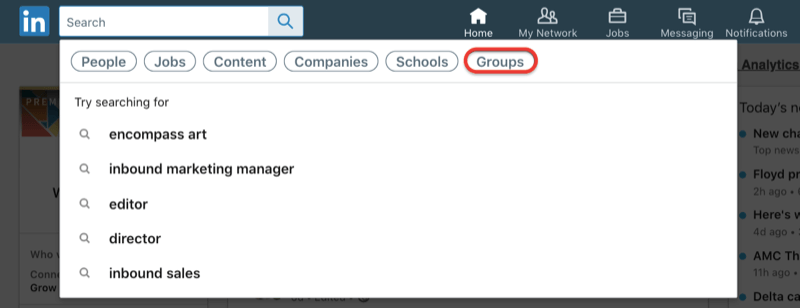 αναζήτηση για ομάδες LinkedIn