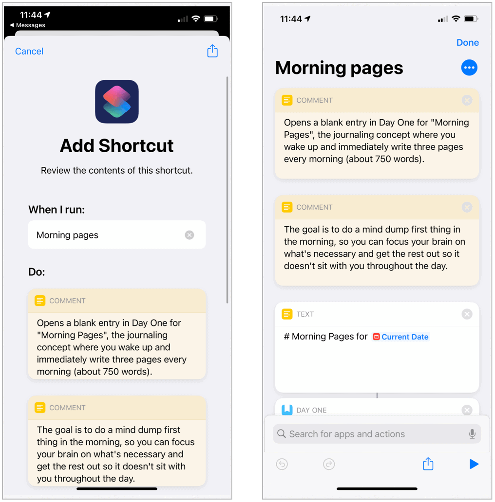 Πρωινές σελίδες συντομεύσεων Siri