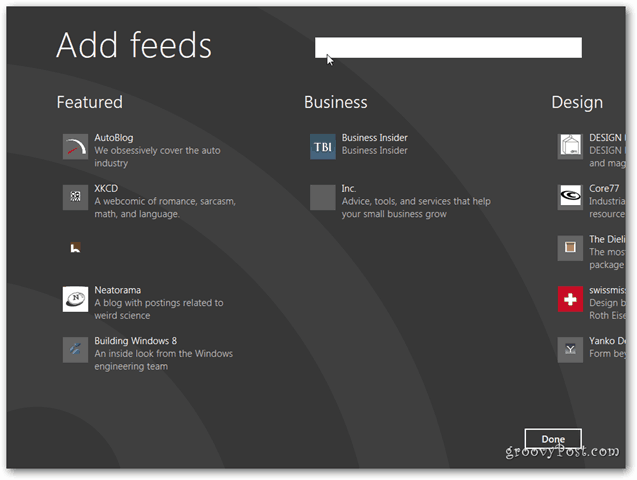 Τα Windows 8 News Feed Προσθήκη