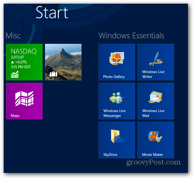 Αρχική οθόνη των Windows Essentials
