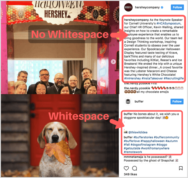 Χρήση λευκού χώρου υπότιτλων Instagram