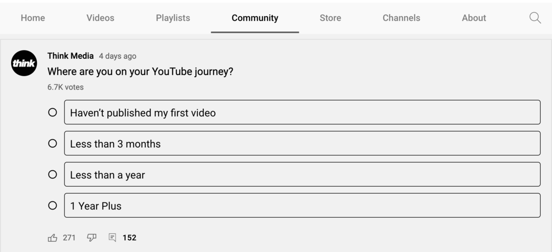 εικόνα της δημοσκόπησης στην καρτέλα Κοινότητα του καναλιού YouTube