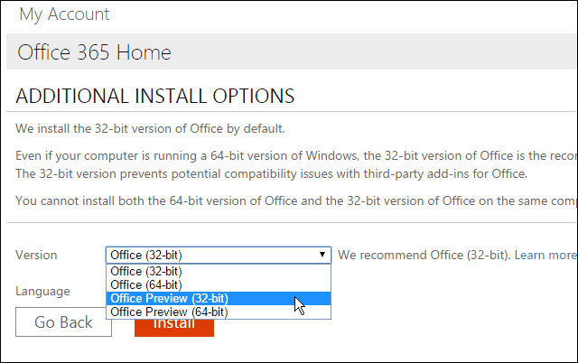 Εγκαταστήστε την προεπισκόπηση του Office 2016