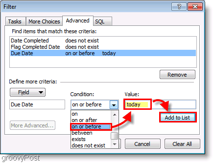 Στιγμιότυπο οθόνης: Το Outlook 2007 To-do Bar Setup Filter Today