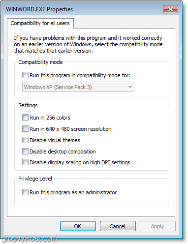 πώς να ρυθμίσετε τις ρυθμίσεις συμβατότητας για όλους τους χρήστες των Windows 7