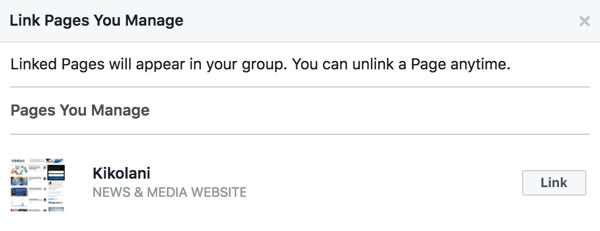 Συνδέστε τη σελίδα σας στο Facebook με την ομάδα σας.