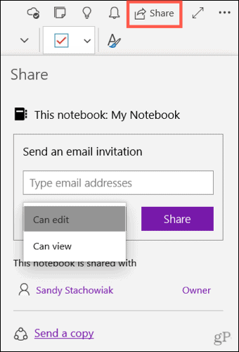 Μοιραστείτε ένα σημειωματάριο στο OneNote για Windows 10
