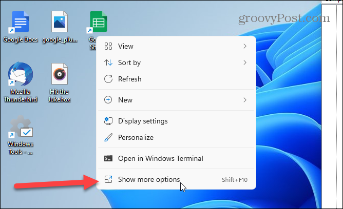 περισσότερες Επιλογές Μενού περιβάλλοντος των Windows 11