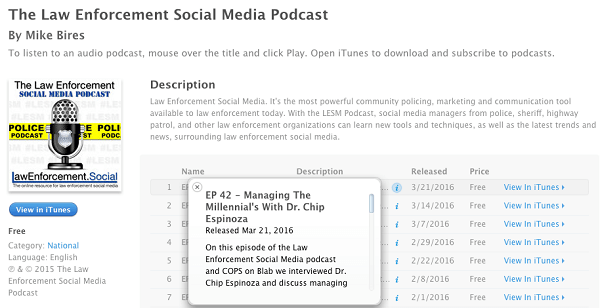 επιβολή νόμου κοινωνικά μέσα ενημέρωσης που ανέβηκαν στο iTunes ως podcasts