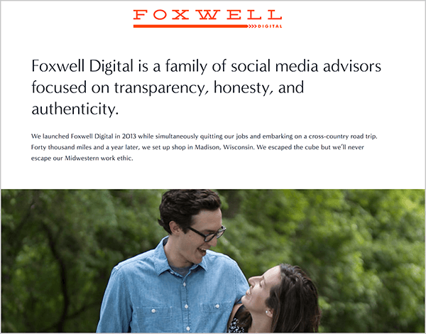 Ο Andrew Foxwell τρέχει το Foxwell Digital με τη σύζυγό του. Στην ιστοσελίδα τους, το λογότυπο Foxwell Digital εμφανίζεται στην κορυφή ακολουθούμενο από το κείμενο, «Το Foxwell Digital είναι μια οικογένεια συμβούλων κοινωνικών μέσων σχετικά με τη διαφάνεια, την ειλικρίνεια και την αυθεντικότητα. " Κάτω από αυτό το κείμενο είναι μια φωτογραφία του Ανδρέα και της συζύγου του κοιτάζοντας ο ένας τον άλλον μπροστά από πράσινα, φυλλώδη δέντρα.