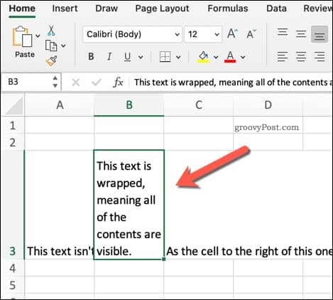 Παράδειγμα τυλιγμένου κειμένου στο Excel