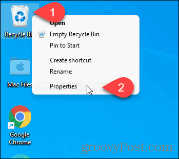 Λάβετε ιδιότητες του Κάδου ανακύκλωσης χρησιμοποιώντας το εικονίδιο επιφάνειας εργασίας στα Windows 11