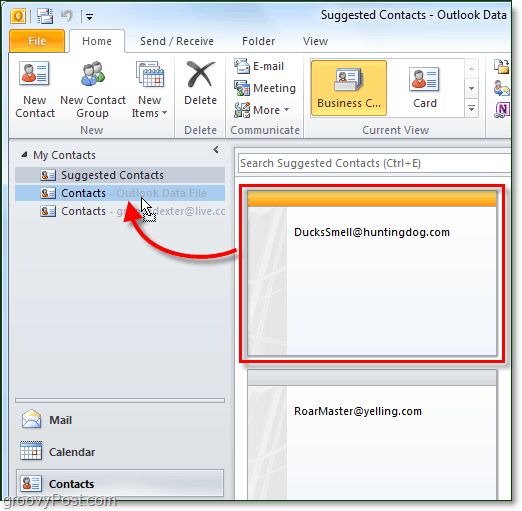 αποθηκεύστε τις προτεινόμενες επαφές στο Outlook 2010