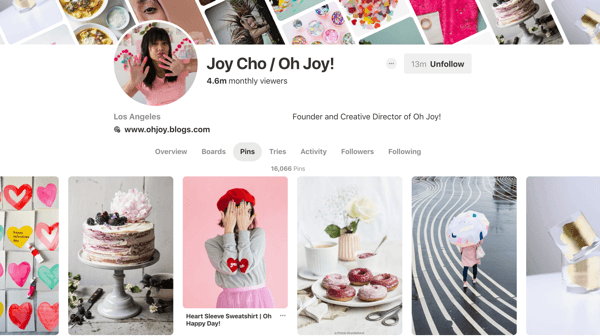 Συμβουλές για το πώς μπορείτε να βελτιώσετε την προσέγγιση χρηστών του Pinterest, παράδειγμα 6, παράδειγμα των καρφιών Joy Cho Pinterest