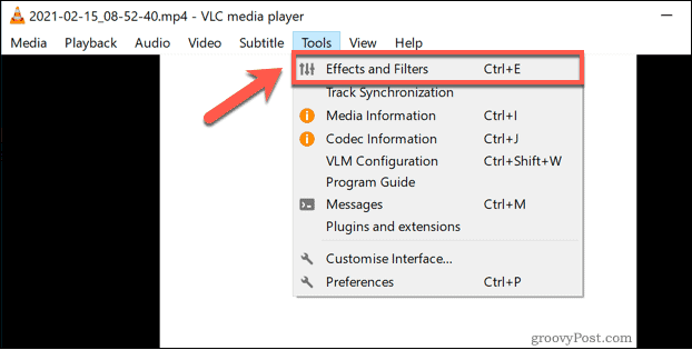 Πρόσβαση στο μενού Εφέ και φίλτρα VLC στα Windows