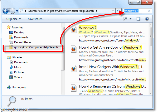 χρησιμοποιήστε ένα σύνδεσμο αναζήτησης για τη λίστα αγαπημένων σας, για να αναζητήσετε μια απομακρυσμένη τοποθεσία εντός των Windows 7 που δεν αποτελεί μέρος του συστήματός σας