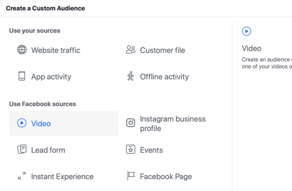 Πώς να προωθήσετε τη ζωντανή σας εκδήλωση στο Facebook, βήμα 8, να δημιουργήσετε προσαρμοσμένο κοινό στο Facebook Ads Manager με βάση τις προβολές βίντεο