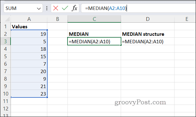 Παράδειγμα τύπου MEDIAN στο Excel