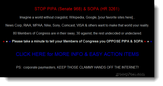 Google, Wikipedia Μεταξύ Sites "Going Dark" σήμερα για να διαμαρτυρηθούν Προτεινόμενα νομοσχέδια για την καταπολέμηση της πειρατείας στο Κογκρέσο