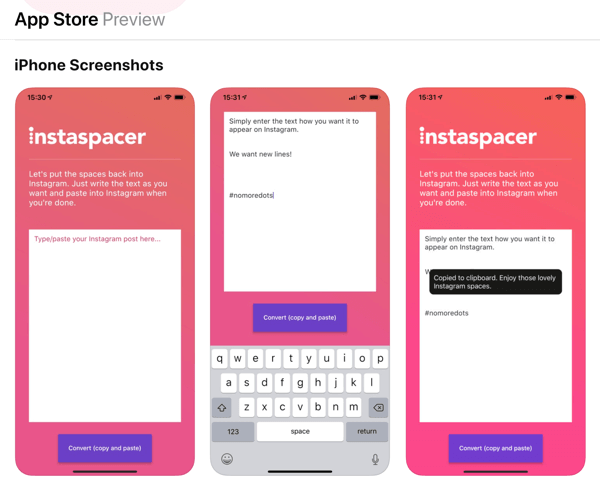 Εφαρμογή Instaspacer για λεζάντες φωτογραφιών Instagram