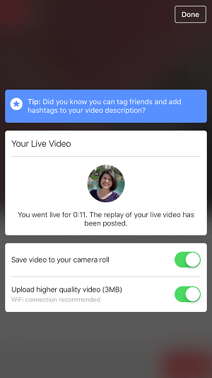 Επιλογή προφίλ ζωντανού βίντεο στο facebook για αποθήκευση βίντεο