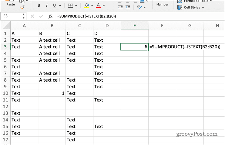 Χρήση SUMPRODUCT με ISTEXT στο Excel