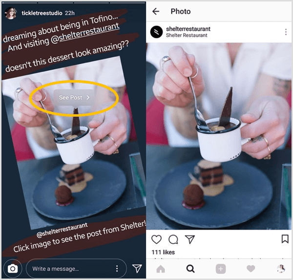 Πατήστε σε μια αναδημοσιευμένη ανάρτηση Instagram και μετά πατήστε το κουμπί Εμφάνιση ανάρτησης για να μεταβείτε απευθείας στην αρχική ανάρτηση από αυτόν τον χρήστη.