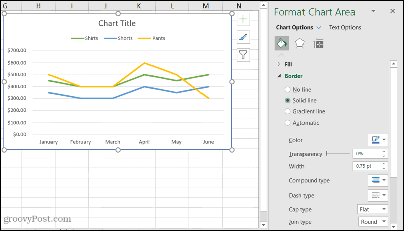 Μορφοποίηση πλευρικής γραμμής γραφήματος στο Excel