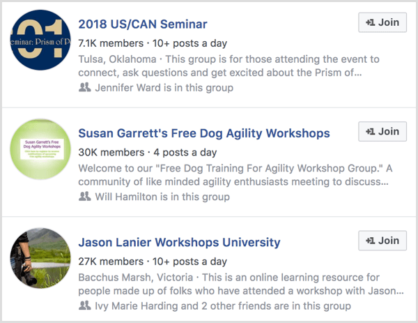 παραδείγματα ομάδων Facebook για συμμετέχοντες σε εκδηλώσεις