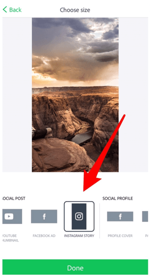 Επιλέξτε Instagram Story για το μέγεθος της εικόνας.