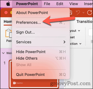 Ανοίξτε τις προτιμήσεις του Mac PowerPoint