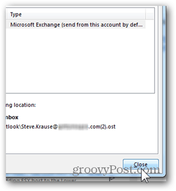 Προσθήκη γραμματοκιβωτίου Outlook 2013 - Κάντε κλικ στο κουμπί Κλείσιμο
