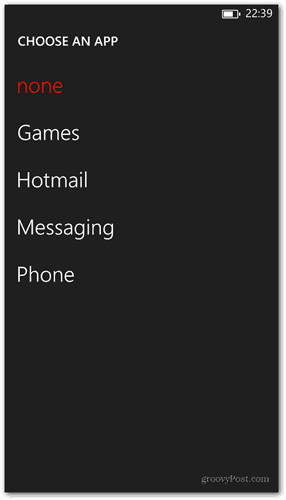 Windows Phone 8 κλείδωμα οθόνης προσαρμόσετε επιλέξτε εφαρμογή για να εμφανιστεί η γρήγορη κατάσταση