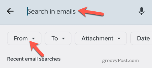 Αναζήτηση μηνυμάτων ηλεκτρονικού ταχυδρομείου Gmail μέσω email στην εφαρμογή για κινητά
